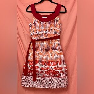 JohnPaulRichard Red and Orange Cotton Mini Summer Dress w/Cotton Tie Belt size S